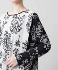 RHPFD03520 HIROKO KOSHINO(ヒロココシノ) 【先行予約】ボタニカルプリントチュニック丈ブラウス /日本製/洗える ブラック