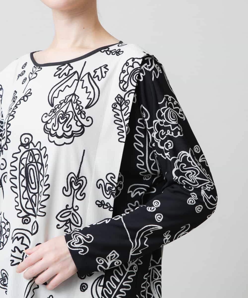 RHPFD03520 HIROKO KOSHINO(ヒロココシノ) 【先行予約】ボタニカルプリントチュニック丈ブラウス /日本製/洗える ブラック