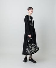 RHPFD05690 HIROKO KOSHINO(ヒロココシノ) 異素材コンビネーションワンピース /日本製/洗える ブラック