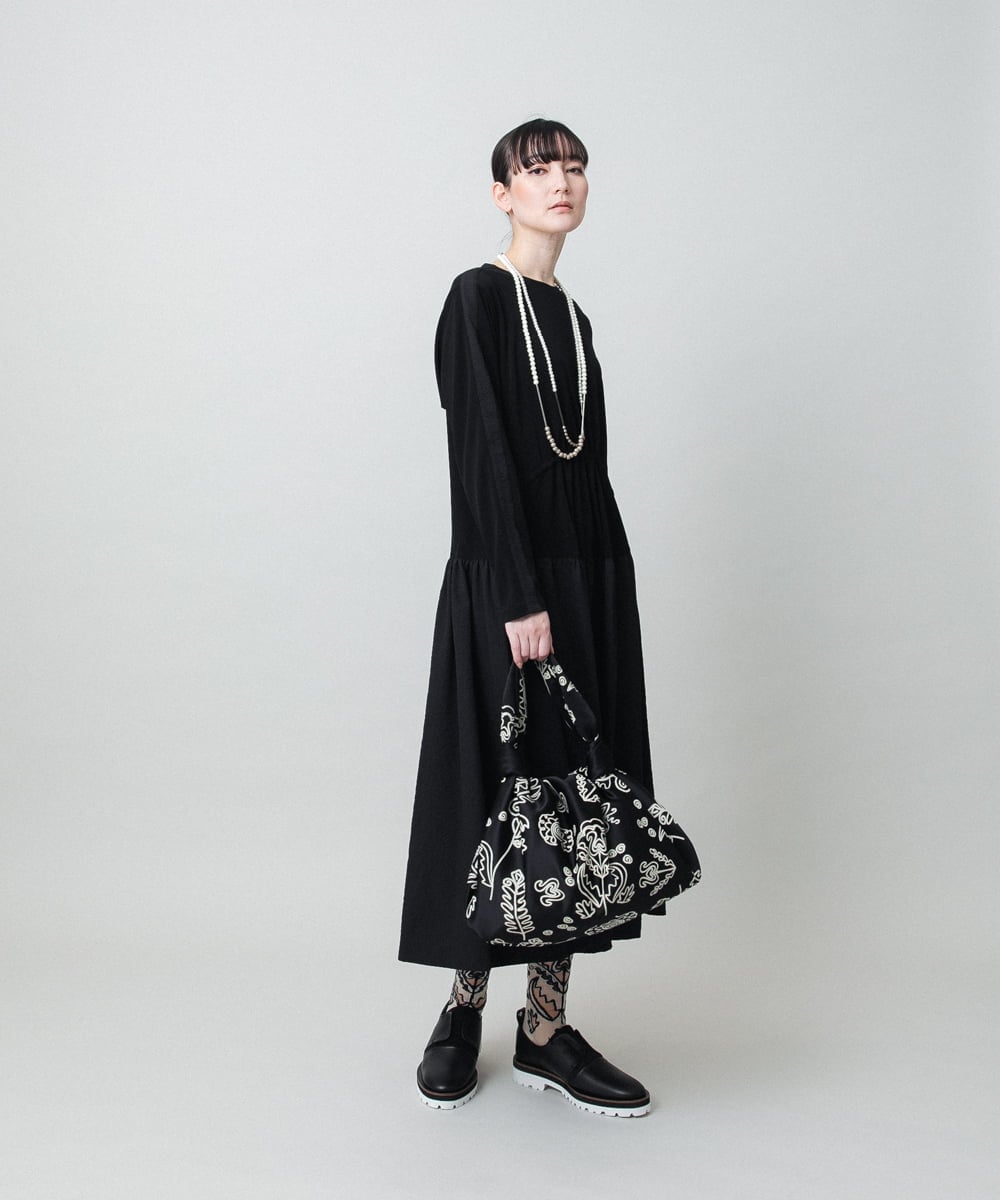 RHPFD05690 HIROKO KOSHINO(ヒロココシノ) 異素材コンビネーションワンピース /日本製/洗える ブラック