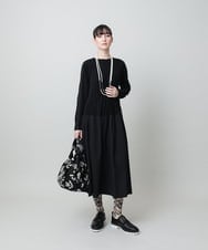 RHPFD05690 HIROKO KOSHINO(ヒロココシノ) 異素材コンビネーションワンピース /日本製/洗える ブラック