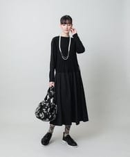 RHPFD05690 HIROKO KOSHINO(ヒロココシノ) 異素材コンビネーションワンピース /日本製/洗える ブラック