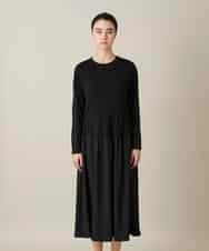 RHPFD05690 HIROKO KOSHINO(ヒロココシノ) 異素材コンビネーションワンピース /日本製/洗える ブラック