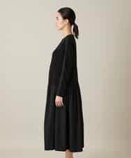 RHPFD05690 HIROKO KOSHINO(ヒロココシノ) 異素材コンビネーションワンピース /日本製/洗える ブラック