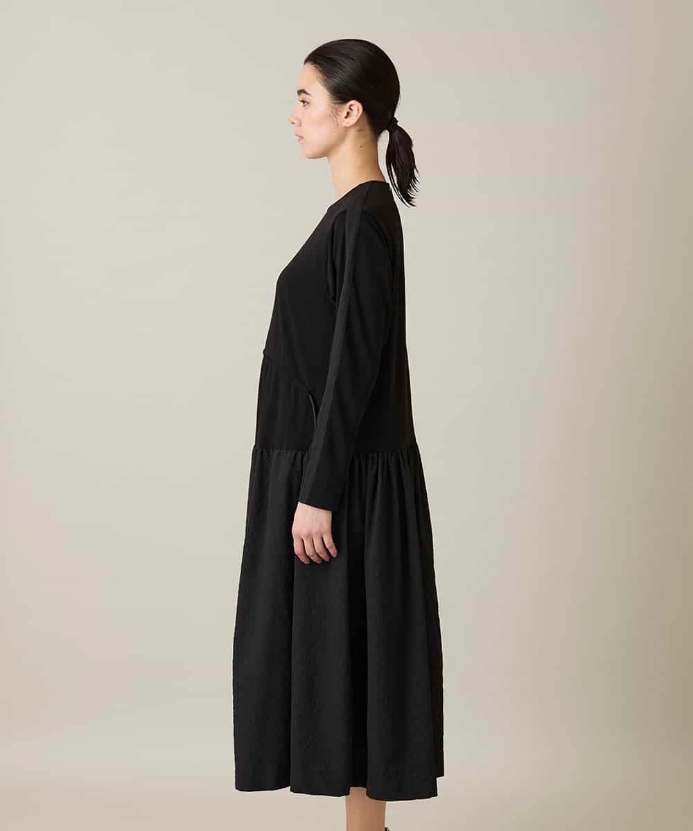 RHPFD05690 HIROKO KOSHINO(ヒロココシノ) 異素材コンビネーションワンピース /日本製/洗える ブラック