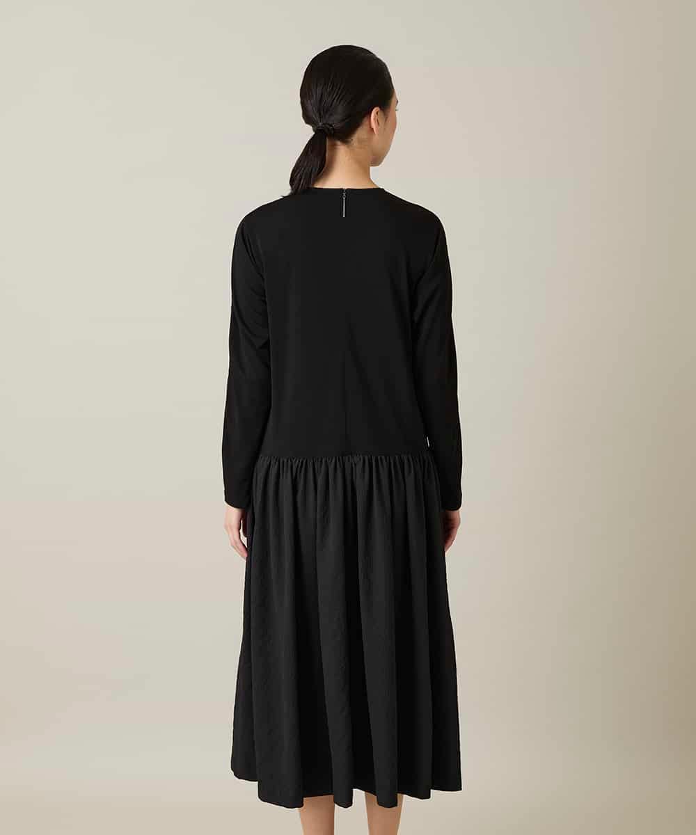 RHPFD05690 HIROKO KOSHINO(ヒロココシノ) 異素材コンビネーションワンピース /日本製/洗える ブラック