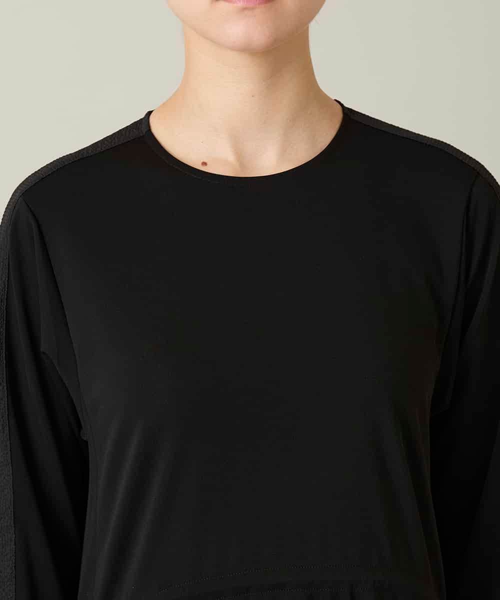 RHPFD05690 HIROKO KOSHINO(ヒロココシノ) 異素材コンビネーションワンピース /日本製/洗える ブラック