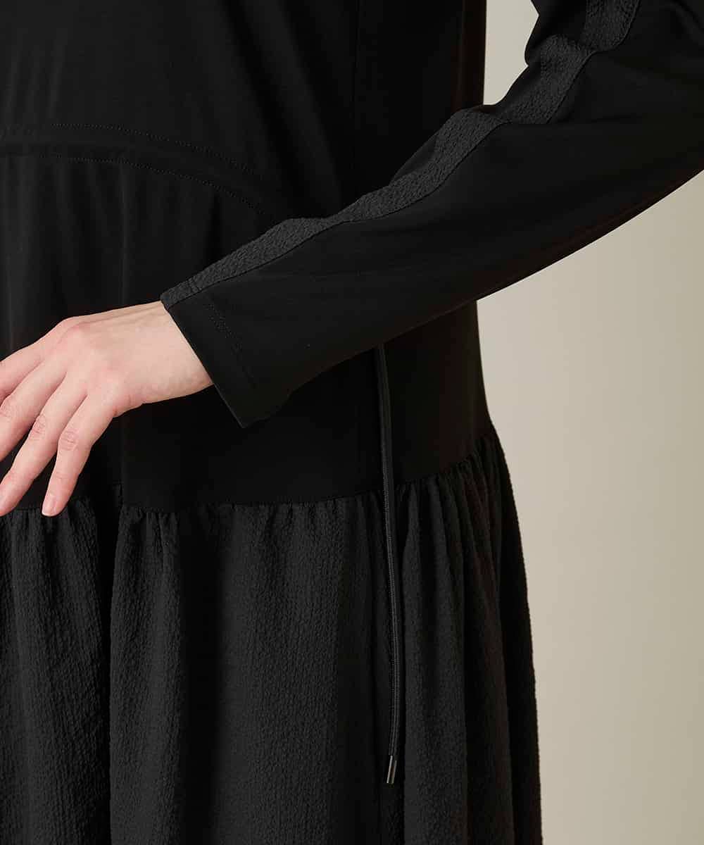 RHPFD05690 HIROKO KOSHINO(ヒロココシノ) 異素材コンビネーションワンピース /日本製/洗える ブラック