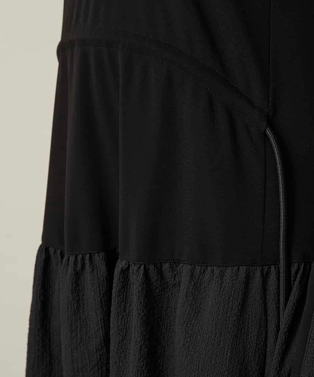 RHPFD05690 HIROKO KOSHINO(ヒロココシノ) 異素材コンビネーションワンピース /日本製/洗える ブラック