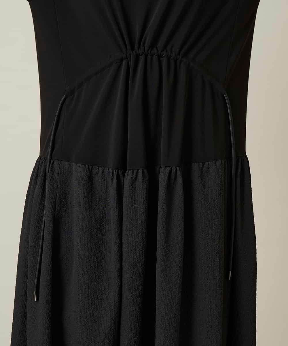 RHPFD05690 HIROKO KOSHINO(ヒロココシノ) 異素材コンビネーションワンピース /日本製/洗える ブラック