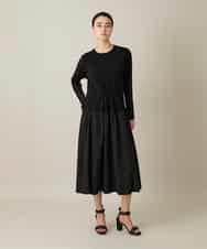 RHPFD05690 HIROKO KOSHINO(ヒロココシノ) 異素材コンビネーションワンピース /日本製/洗える ブラック