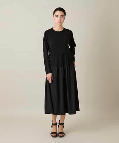 RHPFD05690 HIROKO KOSHINO 異素材コンビネーションワンピース /日本製/洗える