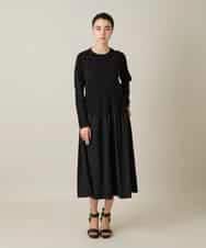 RHPFD05690 HIROKO KOSHINO(ヒロココシノ) 異素材コンビネーションワンピース /日本製/洗える ブラック