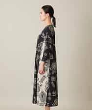 RHPFF04690 HIROKO KOSHINO(ヒロココシノ) ボタニカルプリントサイドポケットワンピース /日本製/洗える ブラック