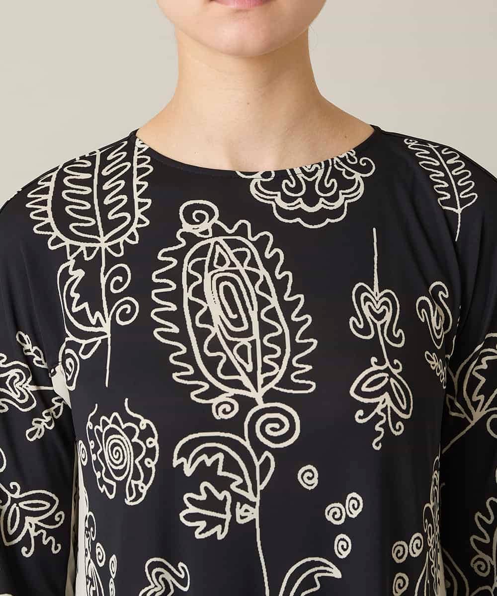 RHPFF04690 HIROKO KOSHINO(ヒロココシノ) ボタニカルプリントサイドポケットワンピース /日本製/洗える ブラック