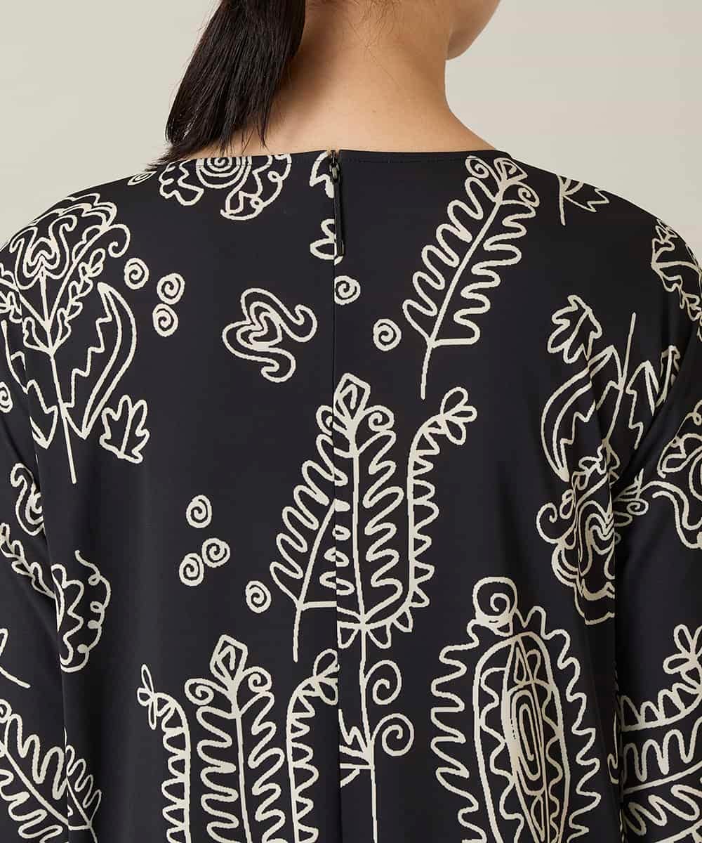 RHPFF04690 HIROKO KOSHINO(ヒロココシノ) ボタニカルプリントサイドポケットワンピース /日本製/洗える ブラック