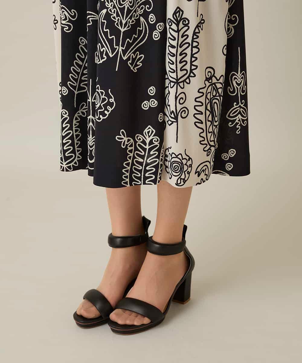 RHPFF04690 HIROKO KOSHINO(ヒロココシノ) ボタニカルプリントサイドポケットワンピース /日本製/洗える ブラック