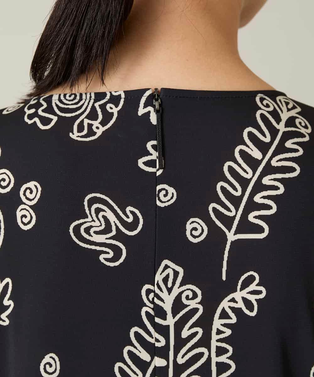 RHPFF04690 HIROKO KOSHINO(ヒロココシノ) ボタニカルプリントサイドポケットワンピース /日本製/洗える ブラック