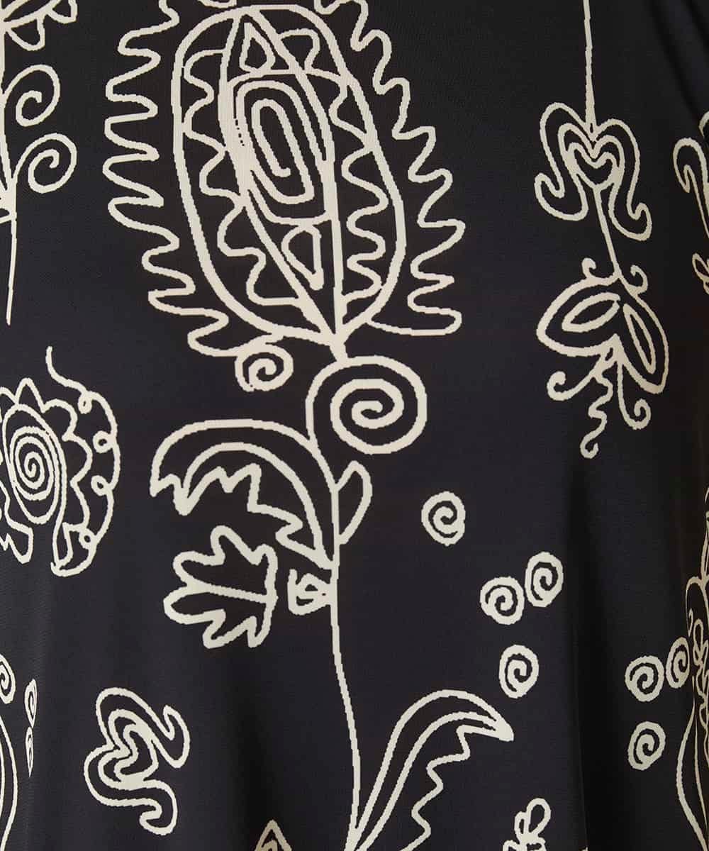 RHPFF04690 HIROKO KOSHINO(ヒロココシノ) ボタニカルプリントサイドポケットワンピース /日本製/洗える ブラック