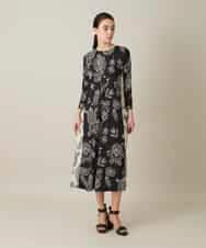 RHPFF04690 HIROKO KOSHINO(ヒロココシノ) ボタニカルプリントサイドポケットワンピース /日本製/洗える ブラック