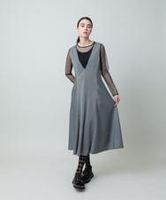 RHPGA03790 HIROKO KOSHINO(ヒロココシノ) ストライプジャージージャンパースカート /日本製/洗える ブラック