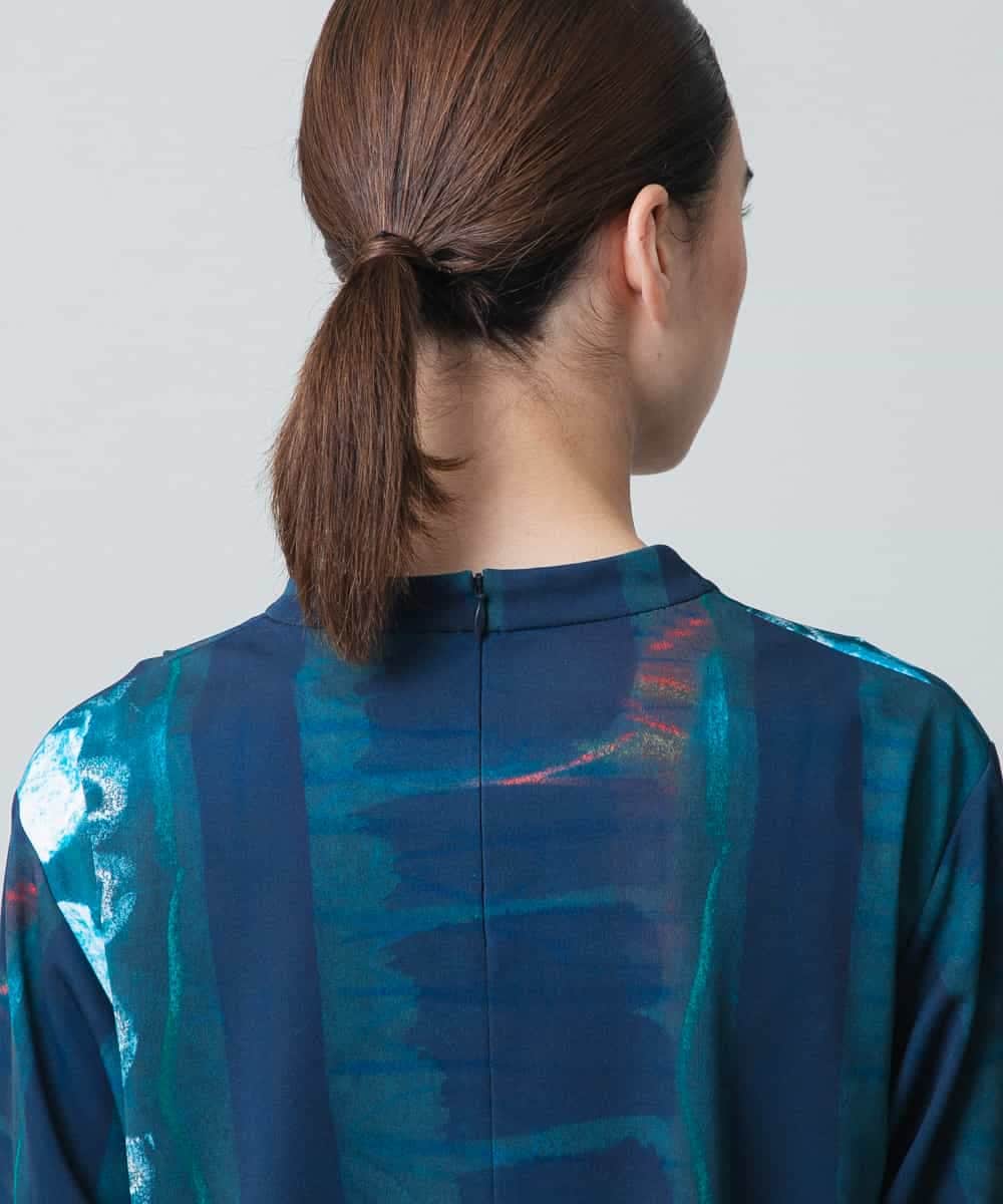 RHPGC27490 HIROKO KOSHINO(ヒロココシノ) アシンメトリーヘム絵画プリントプルオーバー /日本製/洗える グリーン