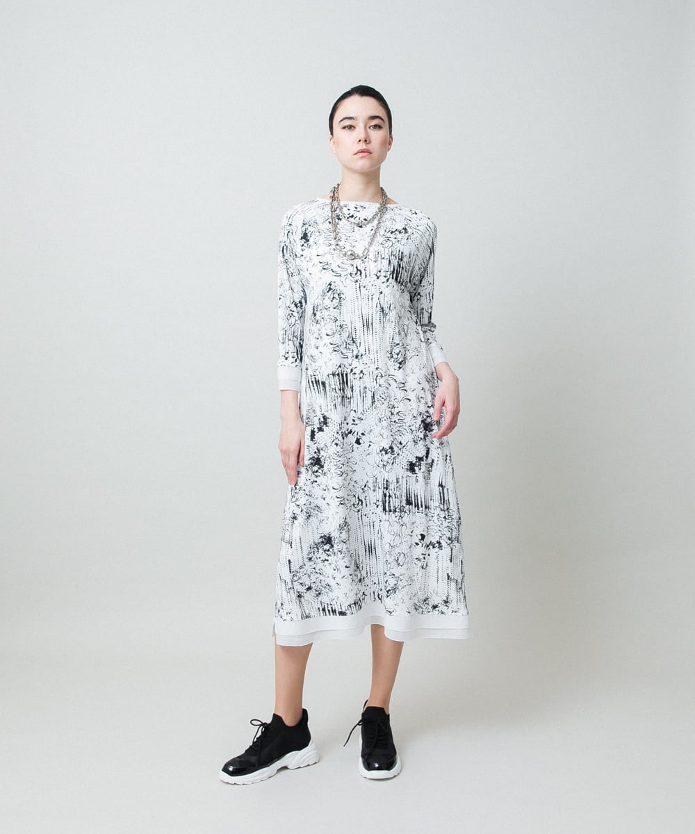 RHPGD16490 HIROKO KOSHINO(ヒロココシノ) インクペインティングワンピース/日本製/洗える ホワイト