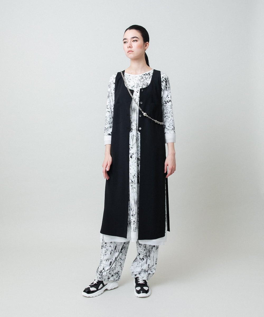 RHPGD16490 HIROKO KOSHINO(ヒロココシノ) インクペインティングワンピース/日本製/洗える ホワイト