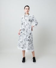 RHPGD16490 HIROKO KOSHINO(ヒロココシノ) インクペインティングワンピース/日本製/洗える ホワイト