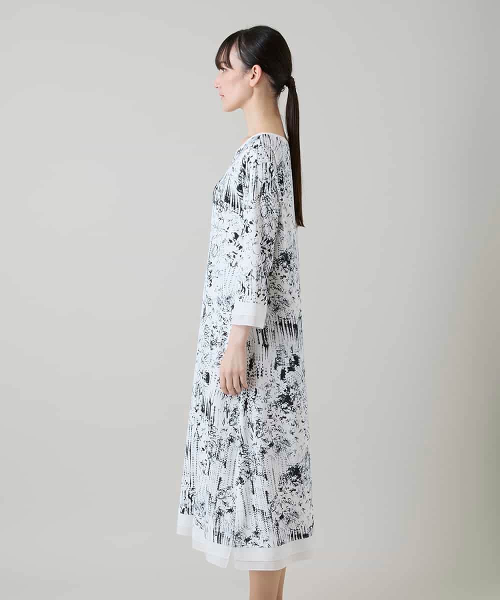RHPGD16490 HIROKO KOSHINO(ヒロココシノ) インクペインティングワンピース/日本製/洗える ホワイト