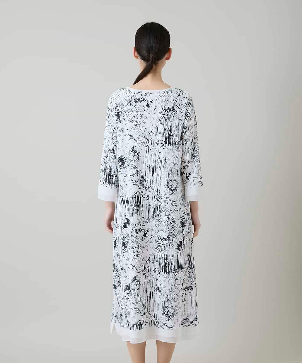 RHPGD16490 HIROKO KOSHINO(ヒロココシノ) インクペインティングワンピース/日本製/洗える ホワイト