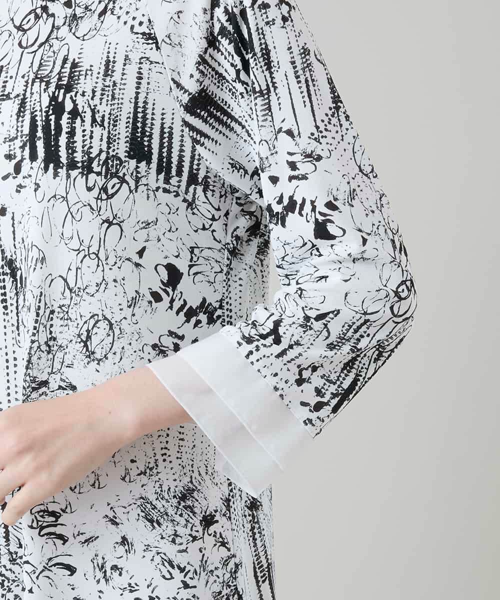 RHPGD16490 HIROKO KOSHINO(ヒロココシノ) インクペインティングワンピース/日本製/洗える ホワイト