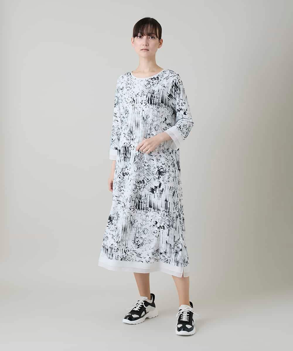 RHPGD16490 HIROKO KOSHINO(ヒロココシノ) インクペインティングワンピース/日本製/洗える ホワイト