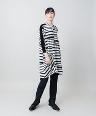 RHPGE21590 HIROKO KOSHINO(ヒロココシノ) ジオメトリックプリントチュニック/日本製/洗える ホワイト