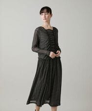 RHPGE23690 HIROKO KOSHINO(ヒロココシノ) シャーリングデザインシアーワンピース/日本製/洗える ベージュ