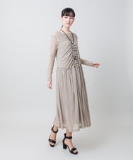 RHPGE23690 HIROKO KOSHINO(ヒロココシノ) シャーリングデザインシアーワンピース/日本製/洗える ベージュ