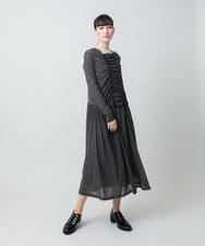 RHPGE23690 HIROKO KOSHINO(ヒロココシノ) 【先行予約】シャーリングデザインシアーワンピース/日本製/洗える グレー