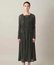 RHPGE23690 HIROKO KOSHINO(ヒロココシノ) 【先行予約】シャーリングデザインシアーワンピース/日本製/洗える グレー