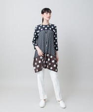 RHPGE25490 HIROKO KOSHINO(ヒロココシノ) ドットパターンドレープジャージーチュニック/日本製/洗える グレー