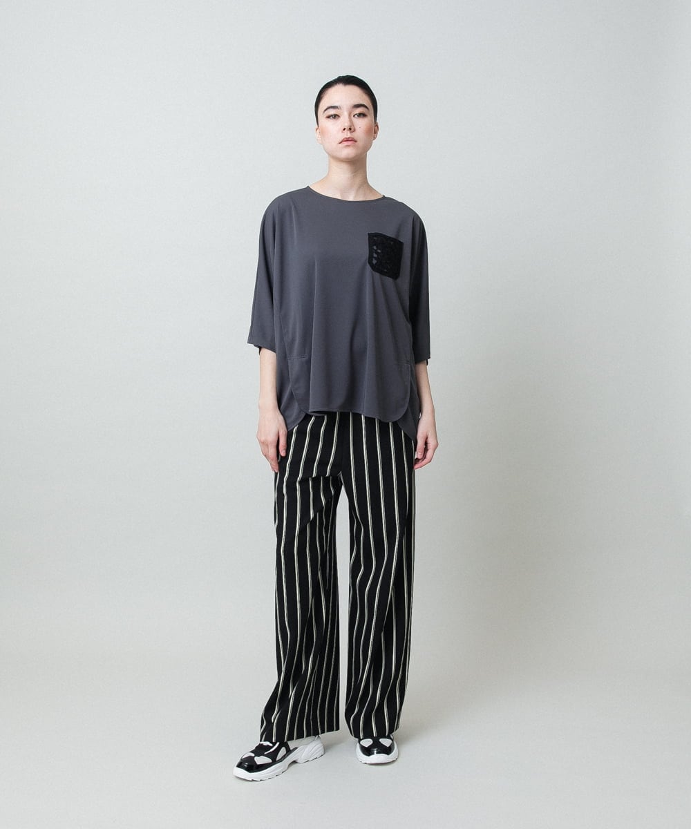 RHPGF12360 HIROKO KOSHINO(ヒロココシノ) 刺繍ポケットデザインカットソー/日本製/洗える グレー