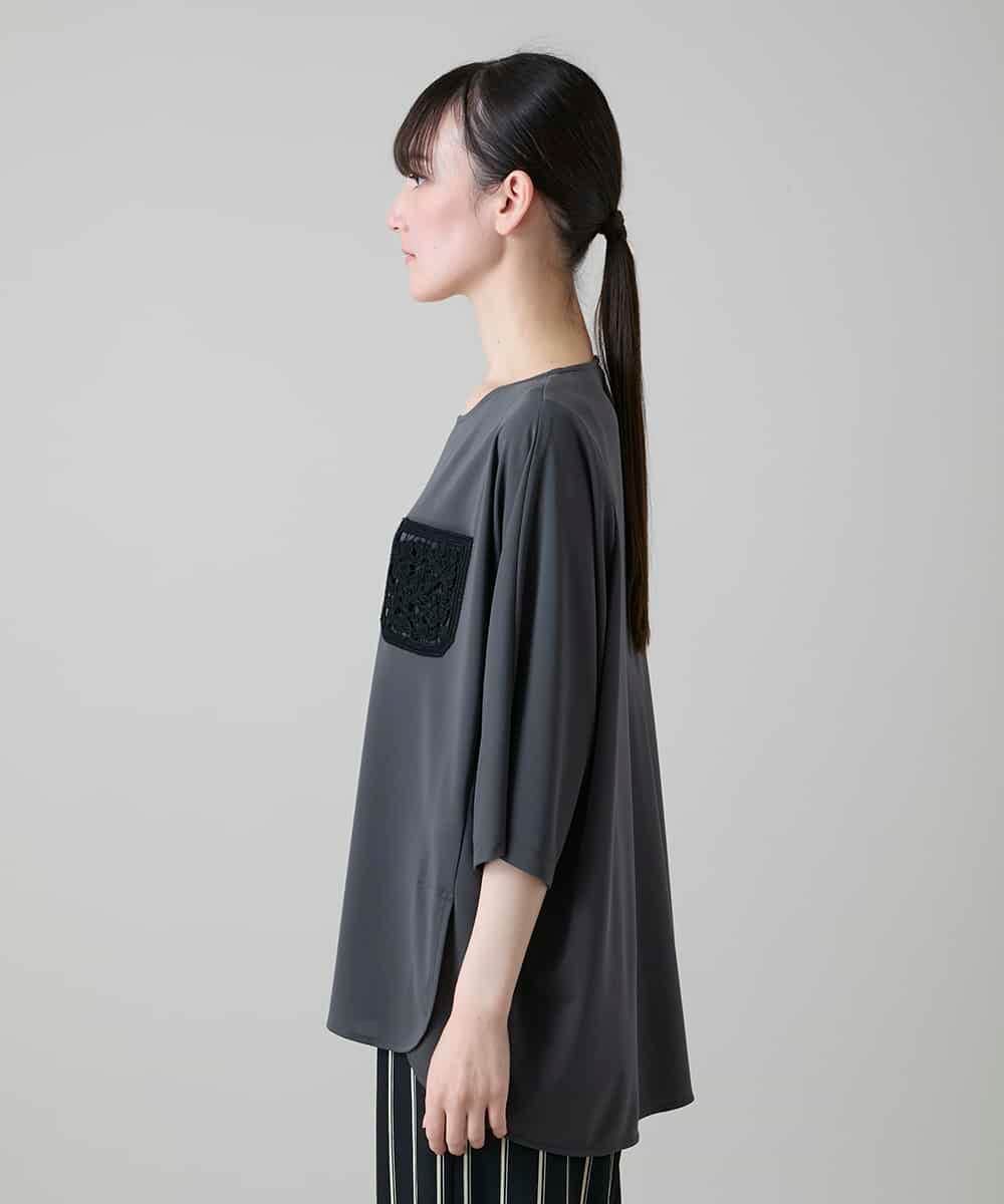 RHPGF12360 HIROKO KOSHINO(ヒロココシノ) 刺繍ポケットデザインカットソー/日本製/洗える グレー