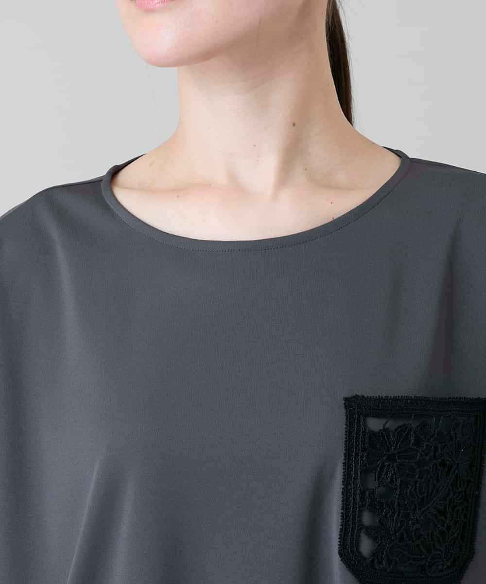 RHPGF12360 HIROKO KOSHINO(ヒロココシノ) 刺繍ポケットデザインカットソー/日本製/洗える グレー