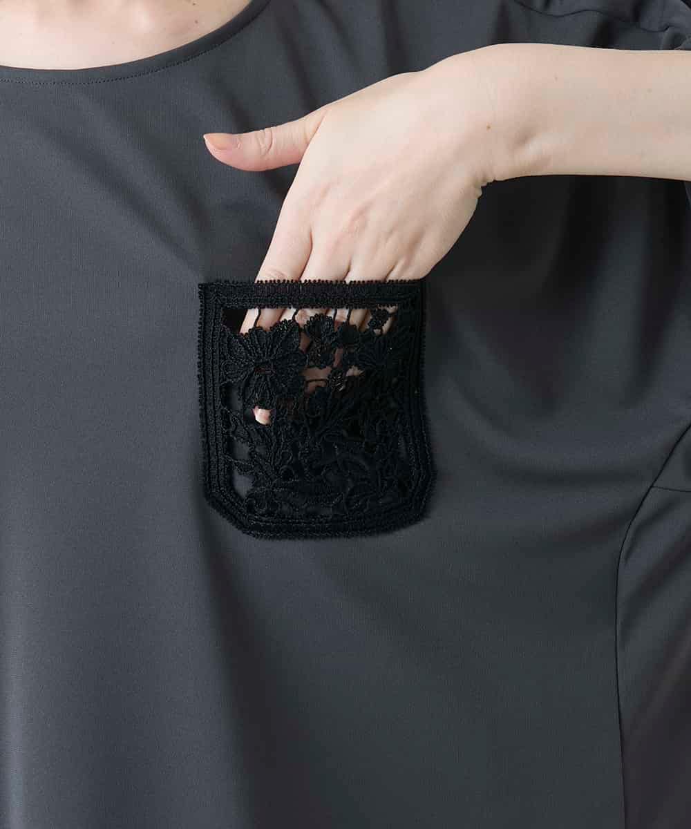 RHPGF12360 HIROKO KOSHINO(ヒロココシノ) 刺繍ポケットデザインカットソー/日本製/洗える グレー