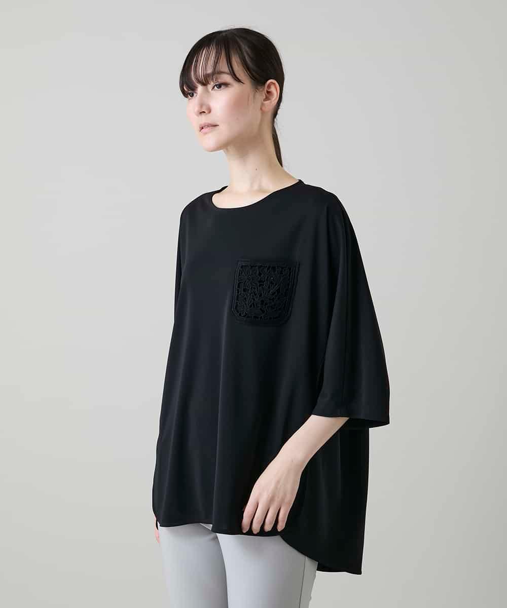 RHPGF12360 HIROKO KOSHINO(ヒロココシノ) 刺繍ポケットデザインカットソー/日本製/洗える ブラック