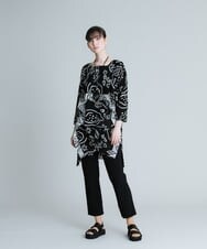 RHPGT28560 HIROKO KOSHINO(ヒロココシノ) 【洗える/日本製】イレギュラーヘムアートフルーツチュニック ブルー