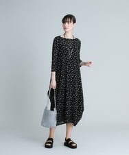 RHPGU34590 HIROKO KOSHINO(ヒロココシノ) 【洗える/日本製】小付き柄コクーンシルエットワンピース ブラック