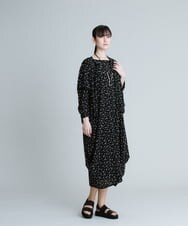 RHPGU34590 HIROKO KOSHINO(ヒロココシノ) 【洗える/日本製】小付き柄コクーンシルエットワンピース ブラック