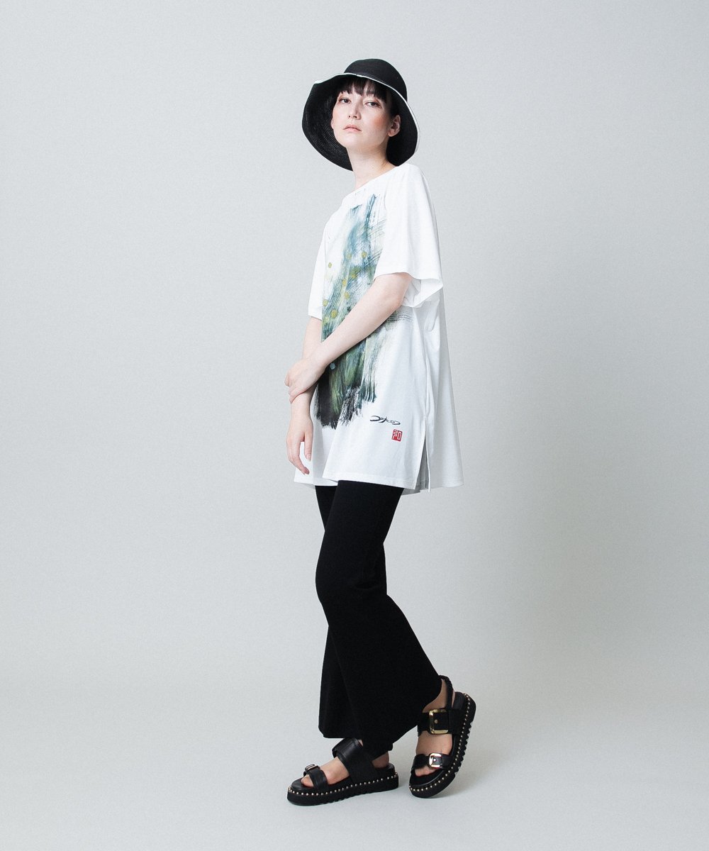 RHPHB06490 HIROKO KOSHINO(ヒロココシノ) 墨絵プリントチュニックTシャツ /日本製/洗える ホワイト