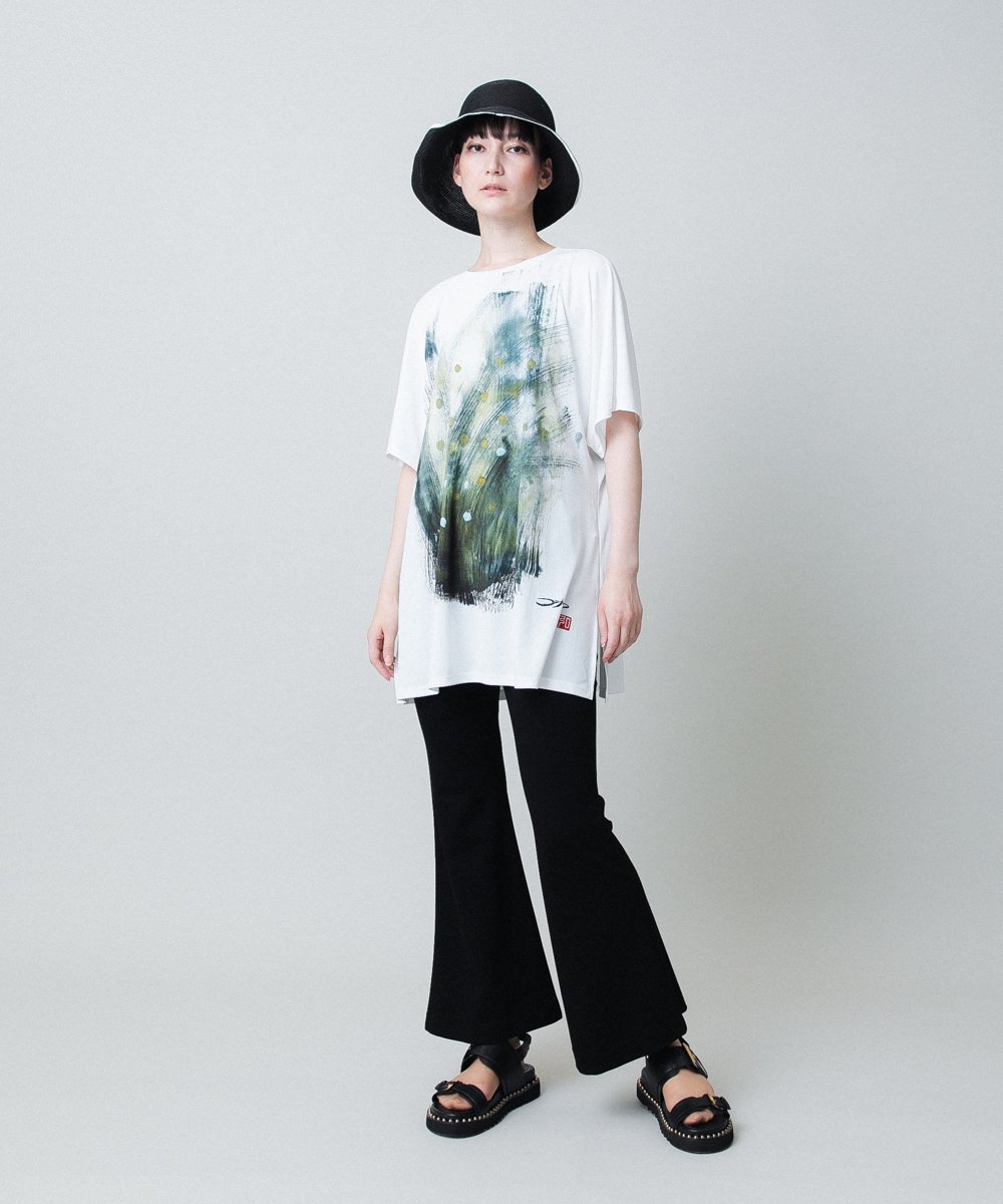 RHPHB06490 HIROKO KOSHINO(ヒロココシノ) 墨絵プリントチュニックTシャツ /日本製/洗える ホワイト