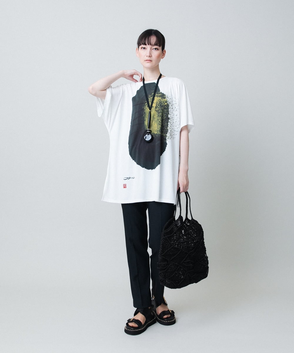 RHPHB06490 HIROKO KOSHINO(ヒロココシノ) 墨絵プリントチュニックTシャツ /日本製/洗える ホワイト